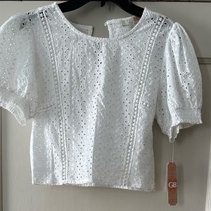 Small, White Gianni Bini Eyelet Crop Top